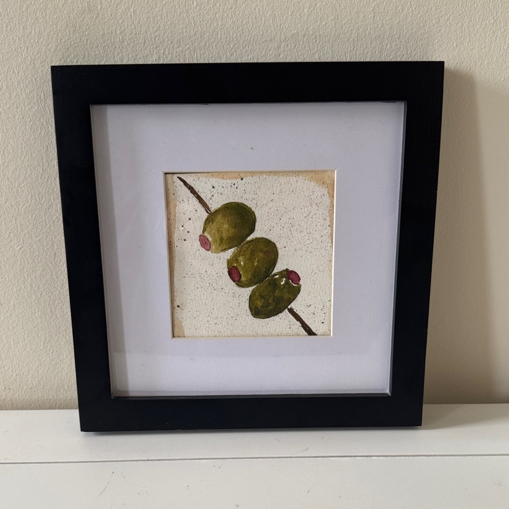 Hand Painted Watercolor Olive Framed Art